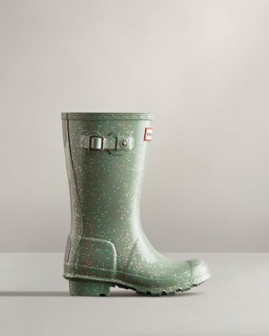 Botas de Agua Altas Hunter Giant Glitter Rain Niños Verde Uruguay | F0C-1840